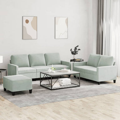 3-delige Loungeset met kussens fluweel lichtgrijs
