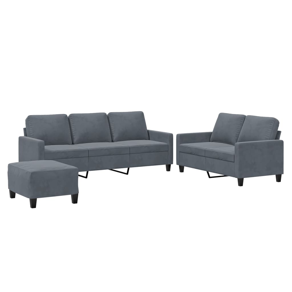 3-delige Loungeset met kussens fluweel donkergrijs