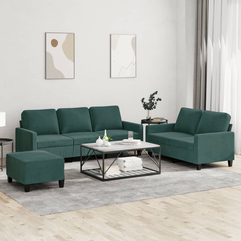 3-delige Loungeset met kussens fluweel donkergroen