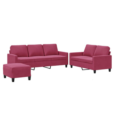 3-delige Loungeset met kussens fluweel wijnrood