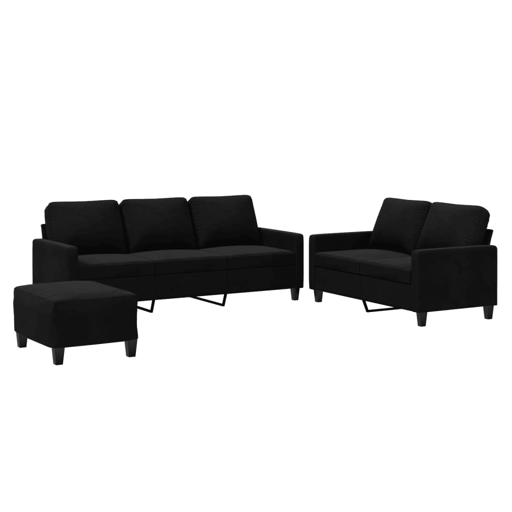 3-delige Loungeset met kussens fluweel zwart
