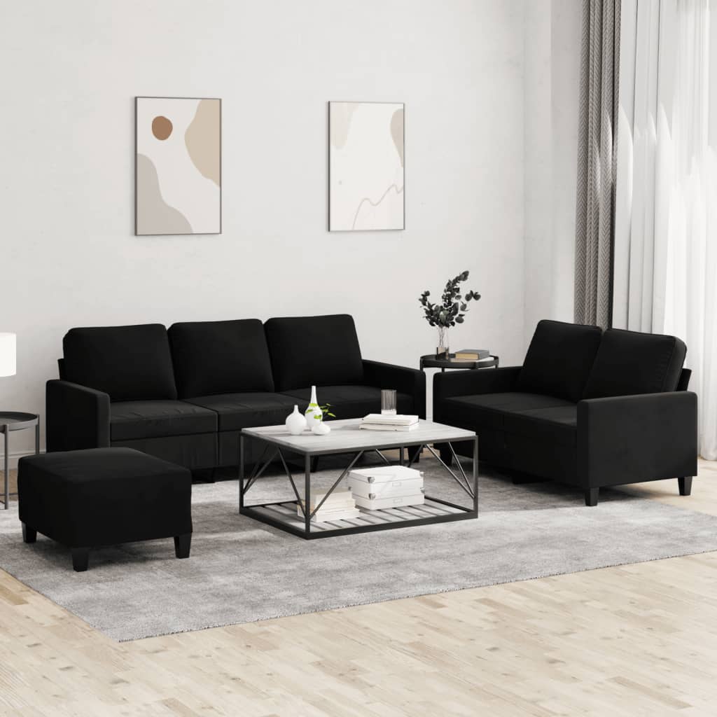 3-delige Loungeset met kussens fluweel zwart