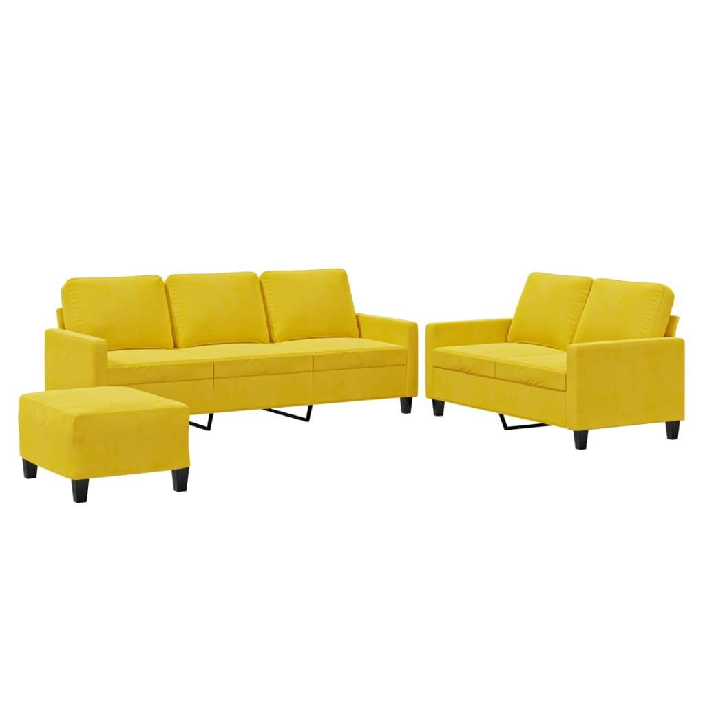 3-delige Loungeset met kussens fluweel geel