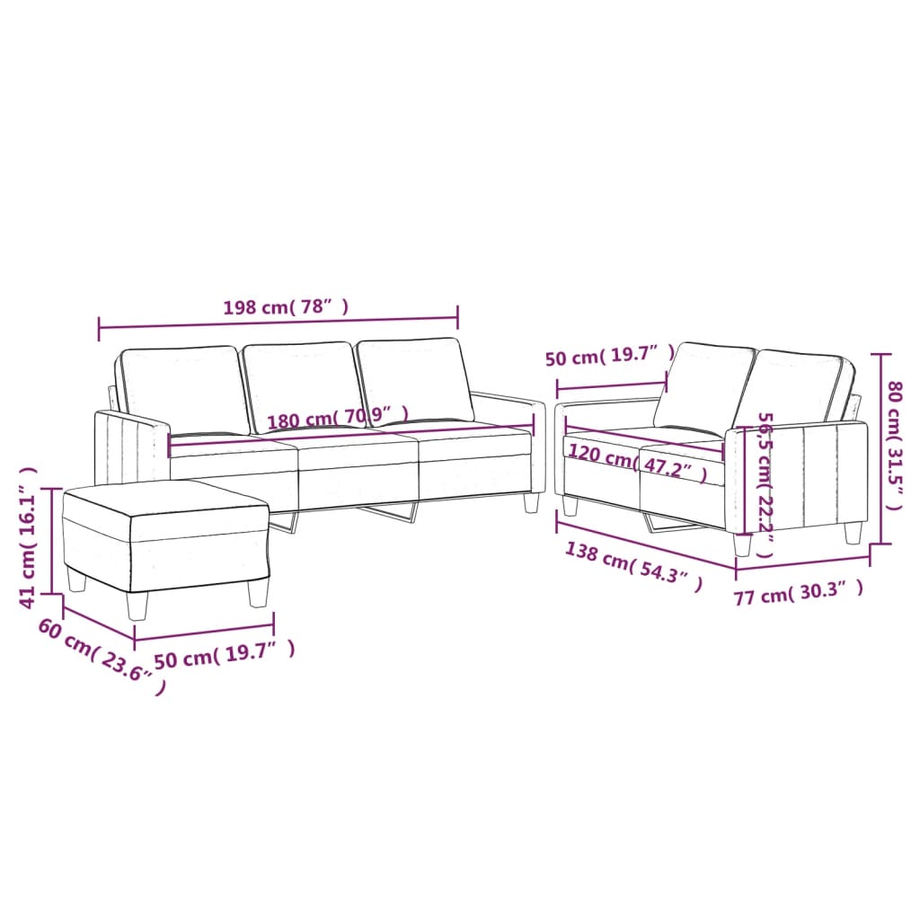 3-delige Loungeset met kussens fluweel geel