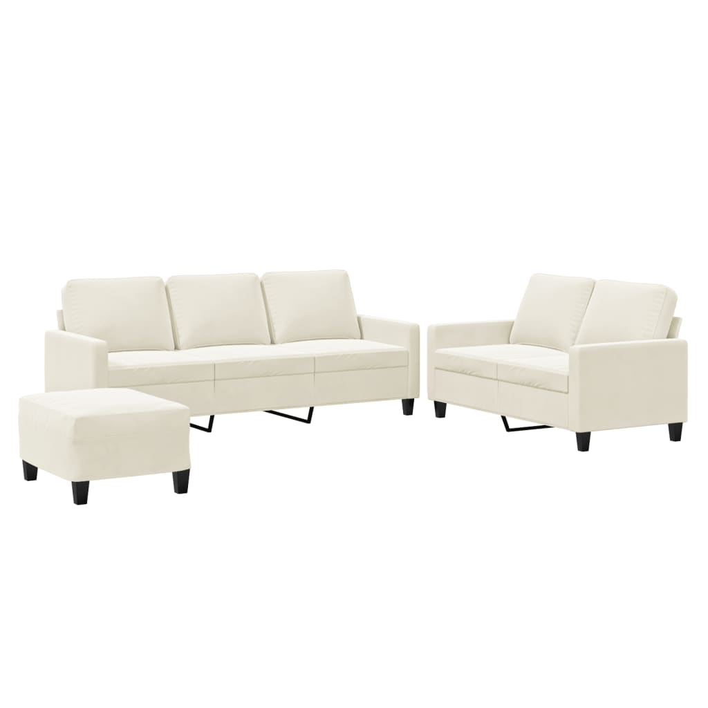 3-delige Loungeset met kussens fluweel crèmekleurig