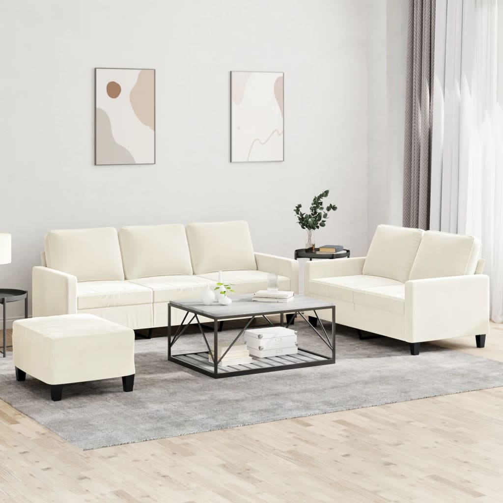 3-delige Loungeset met kussens fluweel crèmekleurig