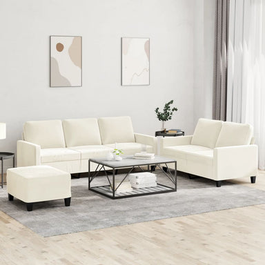 3-delige Loungeset met kussens fluweel crèmekleurig
