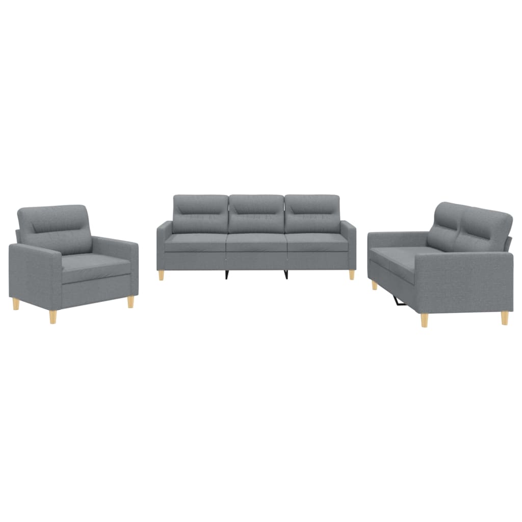 3-delige Loungeset met kussens stof lichtgrijs