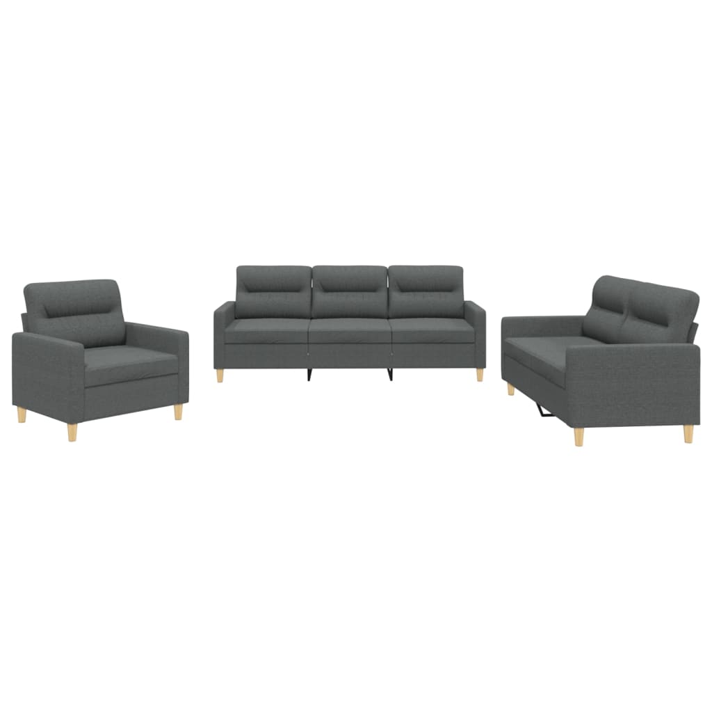 3-delige Loungeset met kussens stof donkergrijs