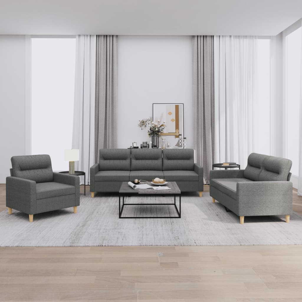 3-delige Loungeset met kussens stof donkergrijs