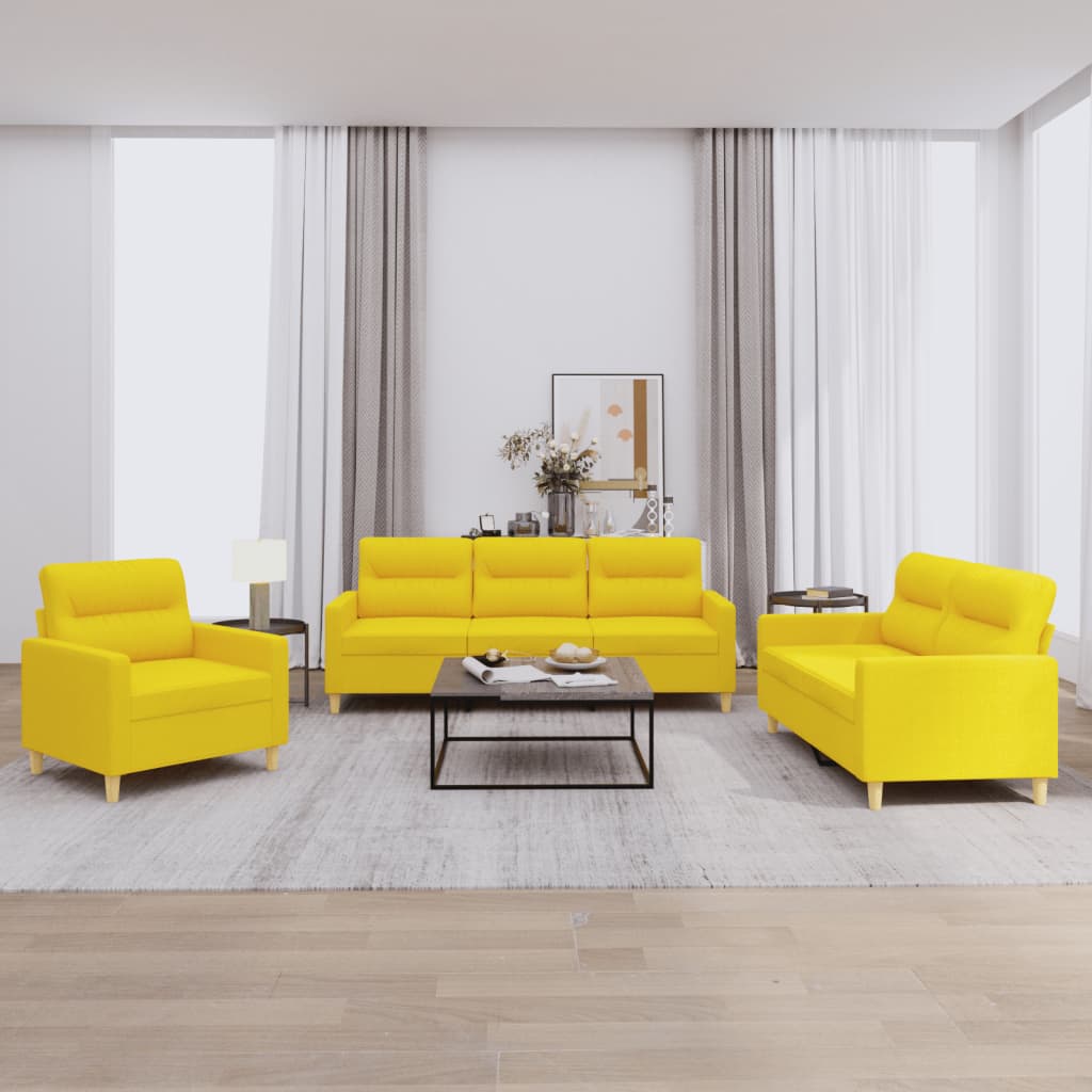 3-delige Loungeset met kussens stof lichtgeel