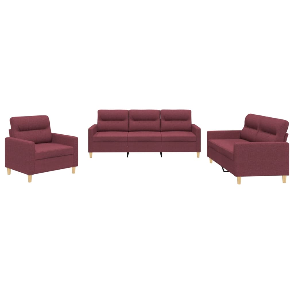 3-delige Loungeset met kussens stof wijnrood