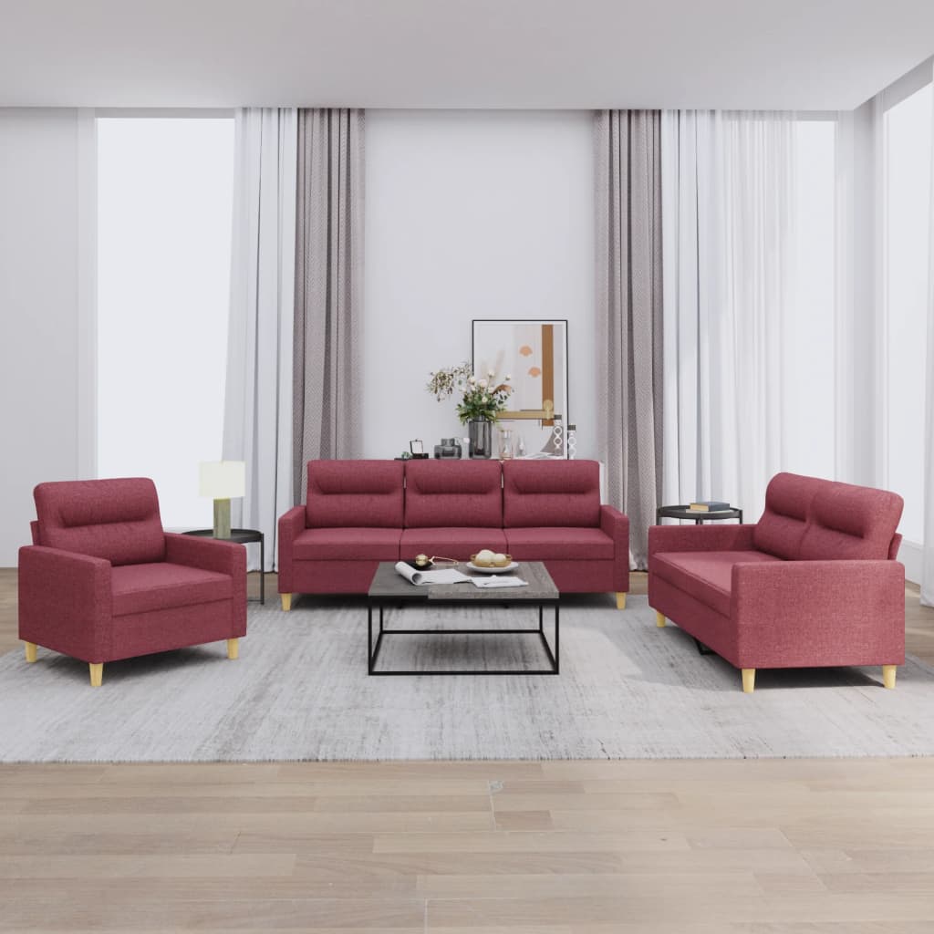 3-delige Loungeset met kussens stof wijnrood