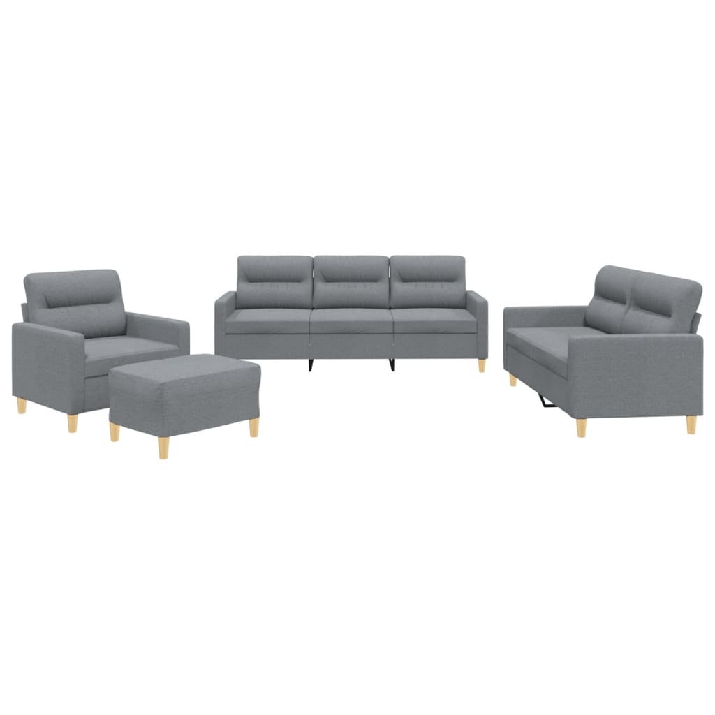 4-delige Loungeset met kussens stof lichtgrijs