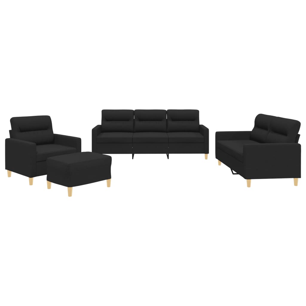 4-delige loungeset met kussens stof zwart