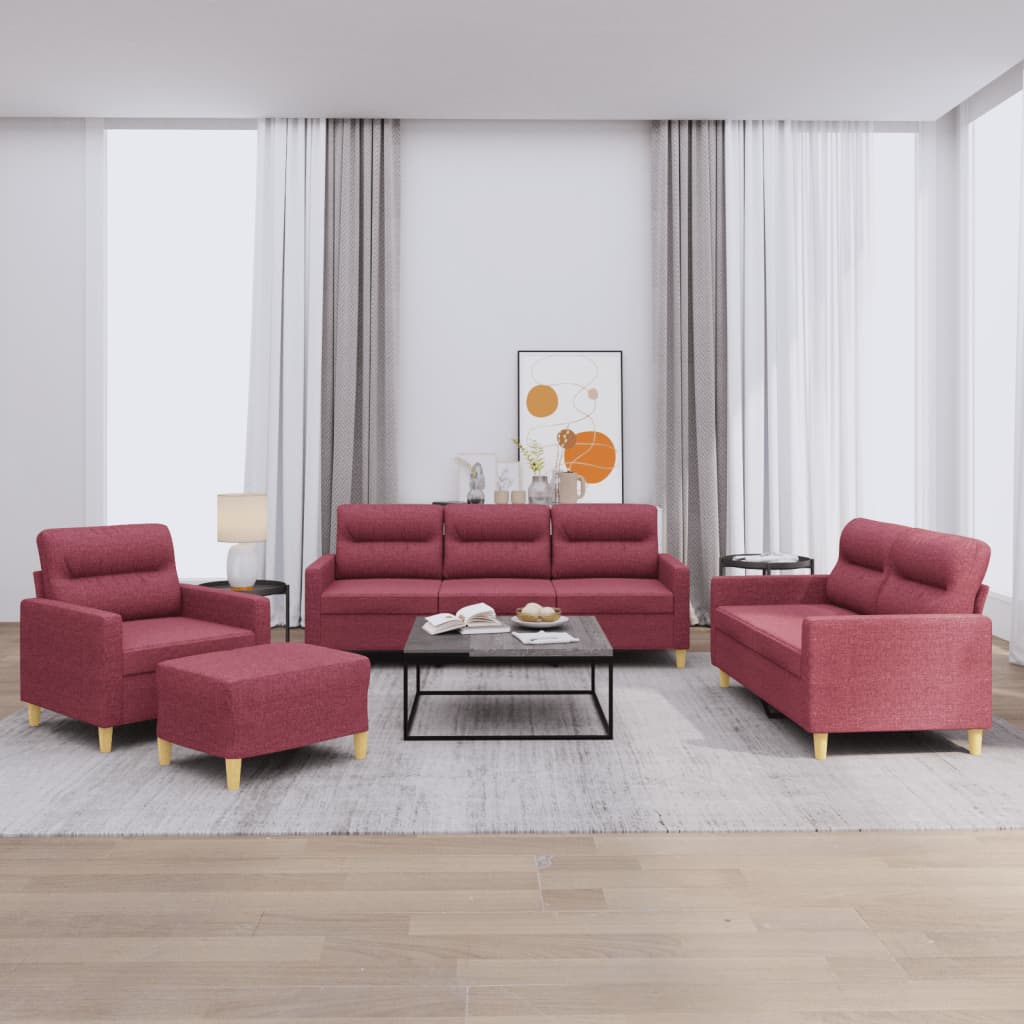 4-delige Loungeset met kussens stof wijnrood
