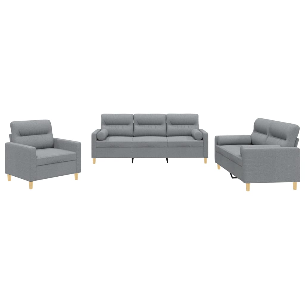 3-delige Loungeset met kussens stof lichtgrijs
