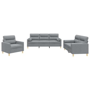 3-delige Loungeset met kussens stof lichtgrijs