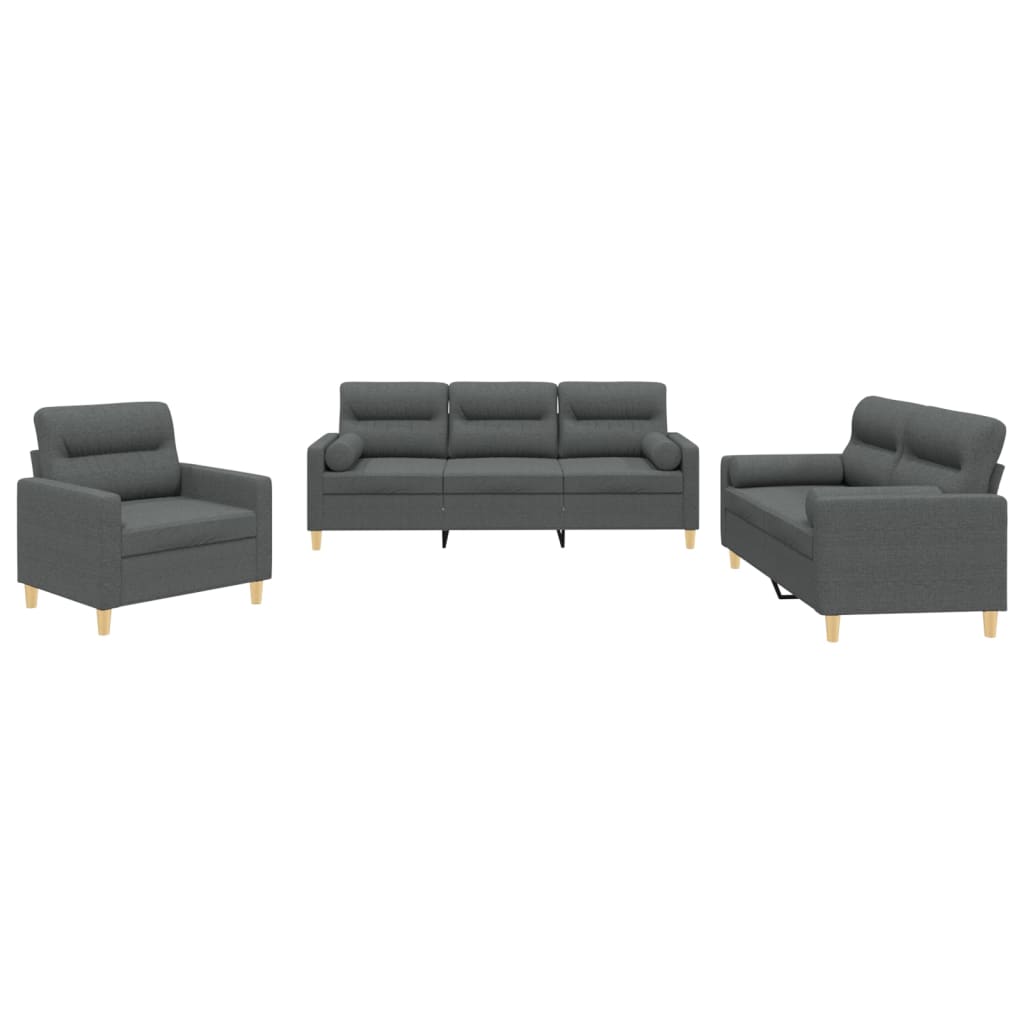 3-delige Loungeset met kussens stof donkergrijs