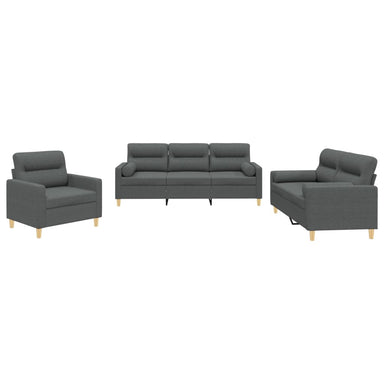 3-delige Loungeset met kussens stof donkergrijs