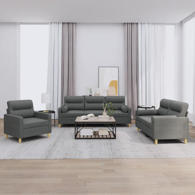 3-delige Loungeset met kussens stof donkergrijs