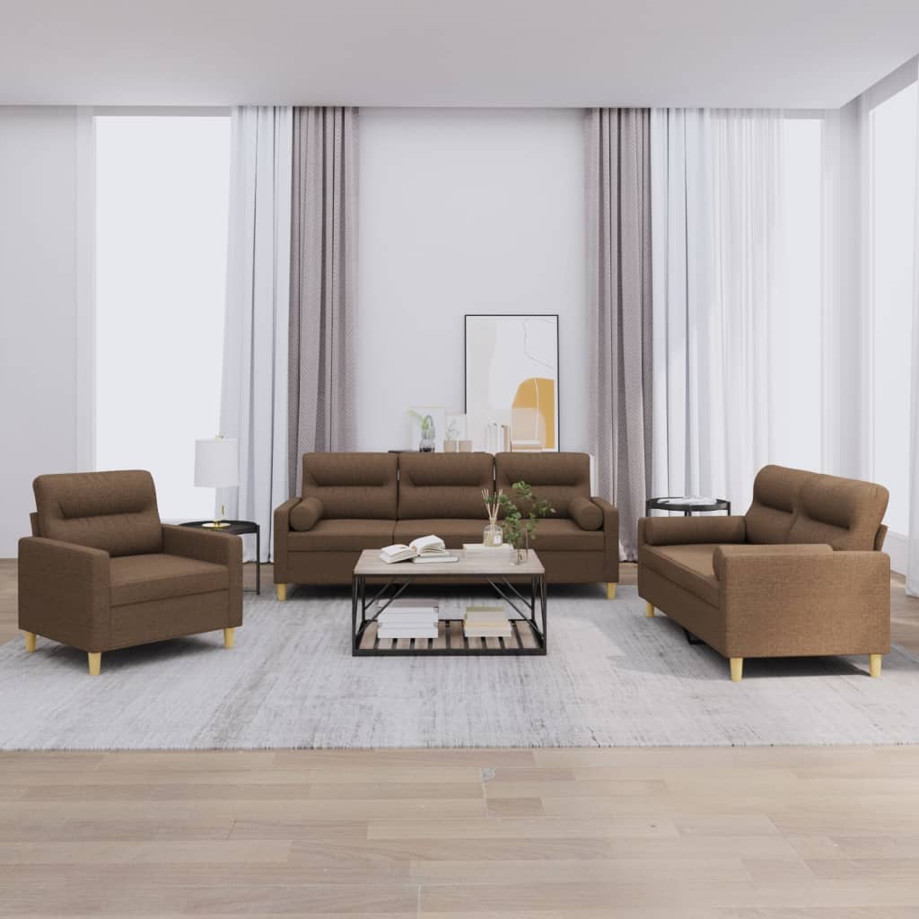 3-delige Loungeset met kussens stof bruin