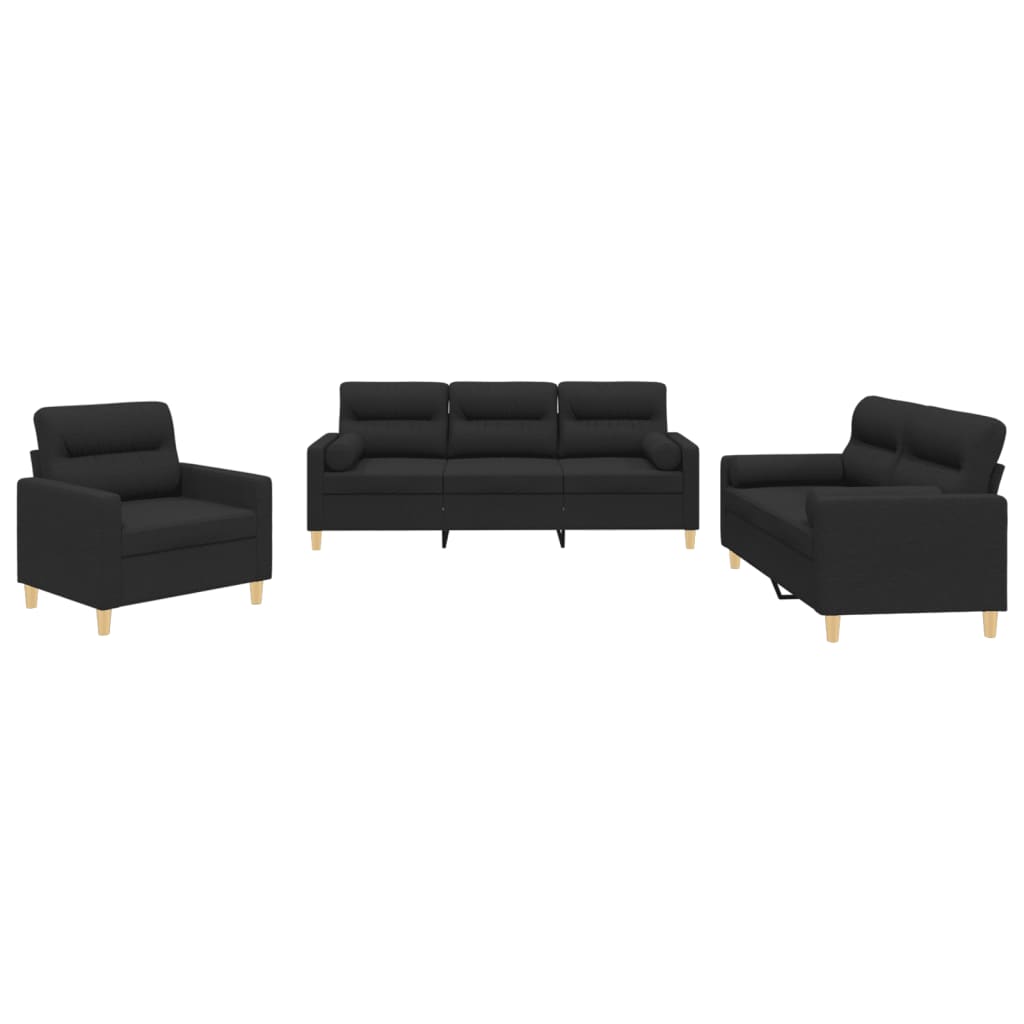 3-delige Loungeset met kussens stof zwart