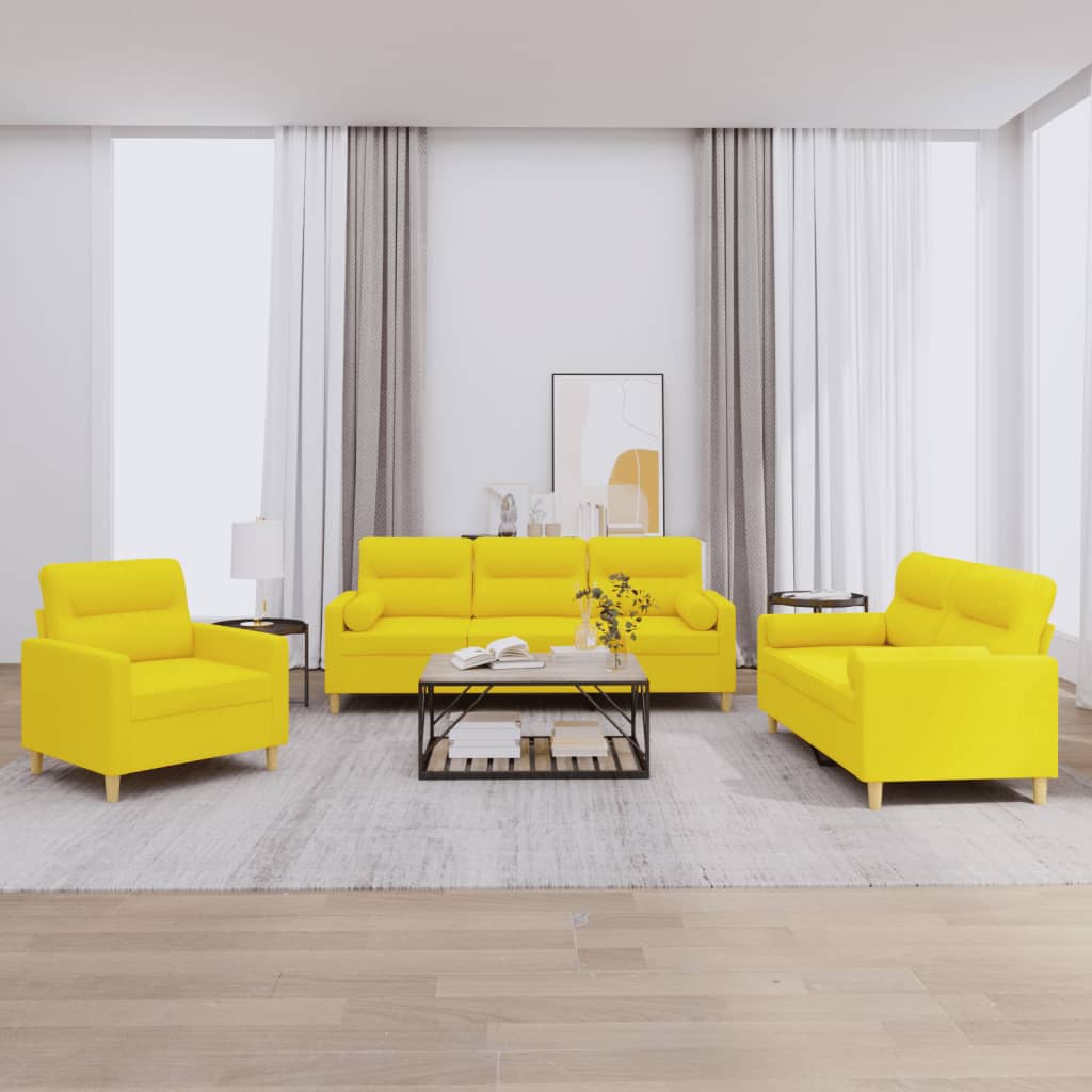 3-delige Loungeset met kussens stof lichtgeel