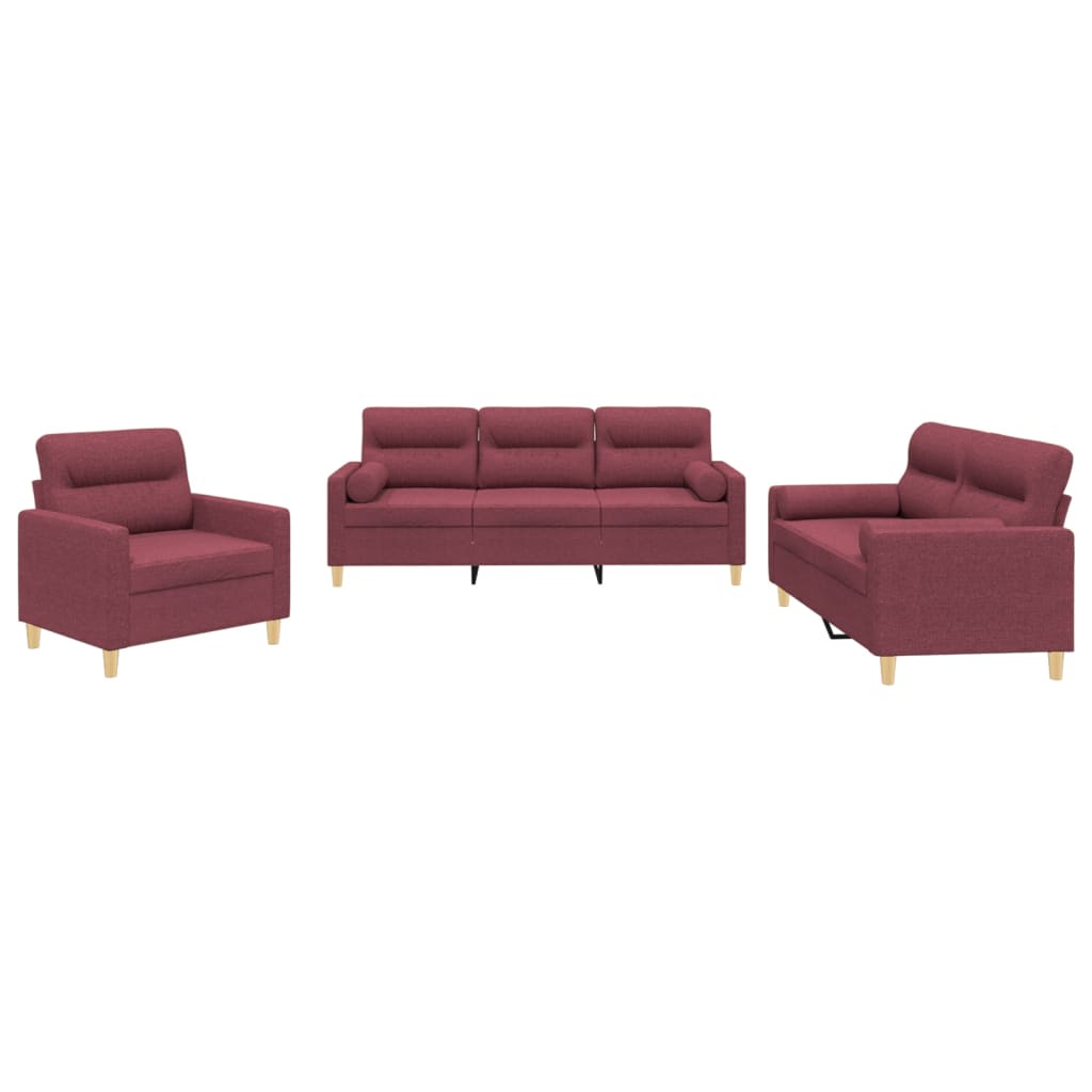 3-delige Loungeset met kussens stof wijnrood