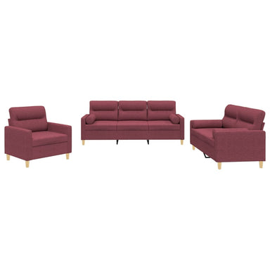 3-delige Loungeset met kussens stof wijnrood