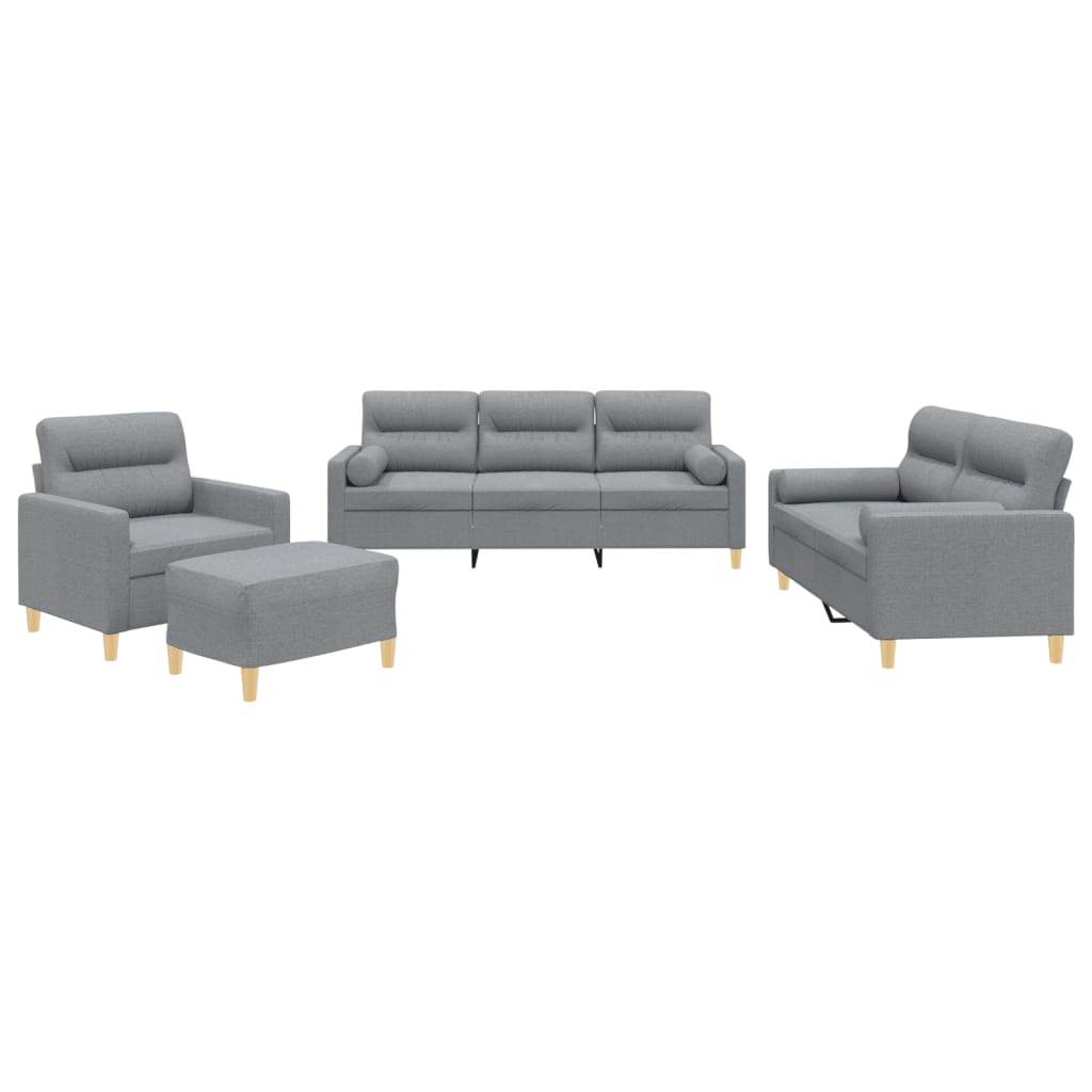 4-delige Loungeset met kussens stof lichtgrijs