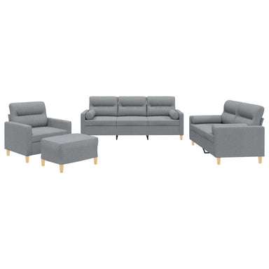 4-delige Loungeset met kussens stof lichtgrijs