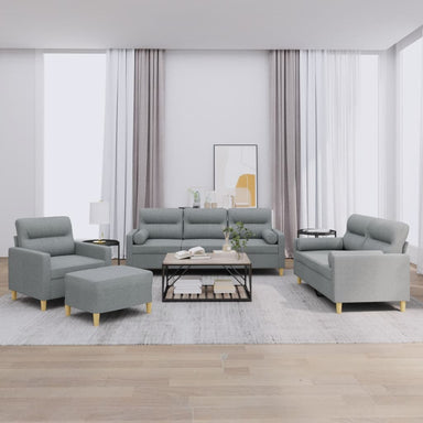4-delige Loungeset met kussens stof lichtgrijs