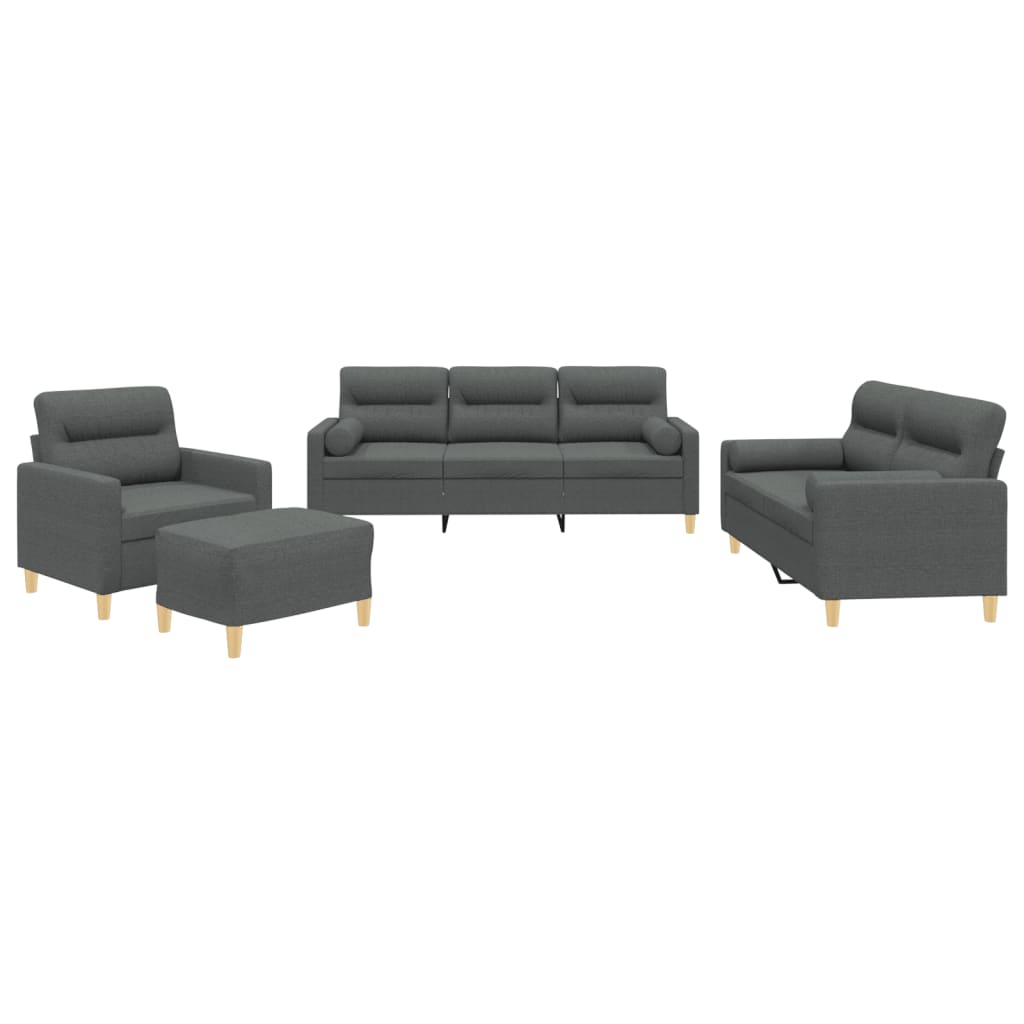 4-delige Loungeset met kussens stof donkergrijs
