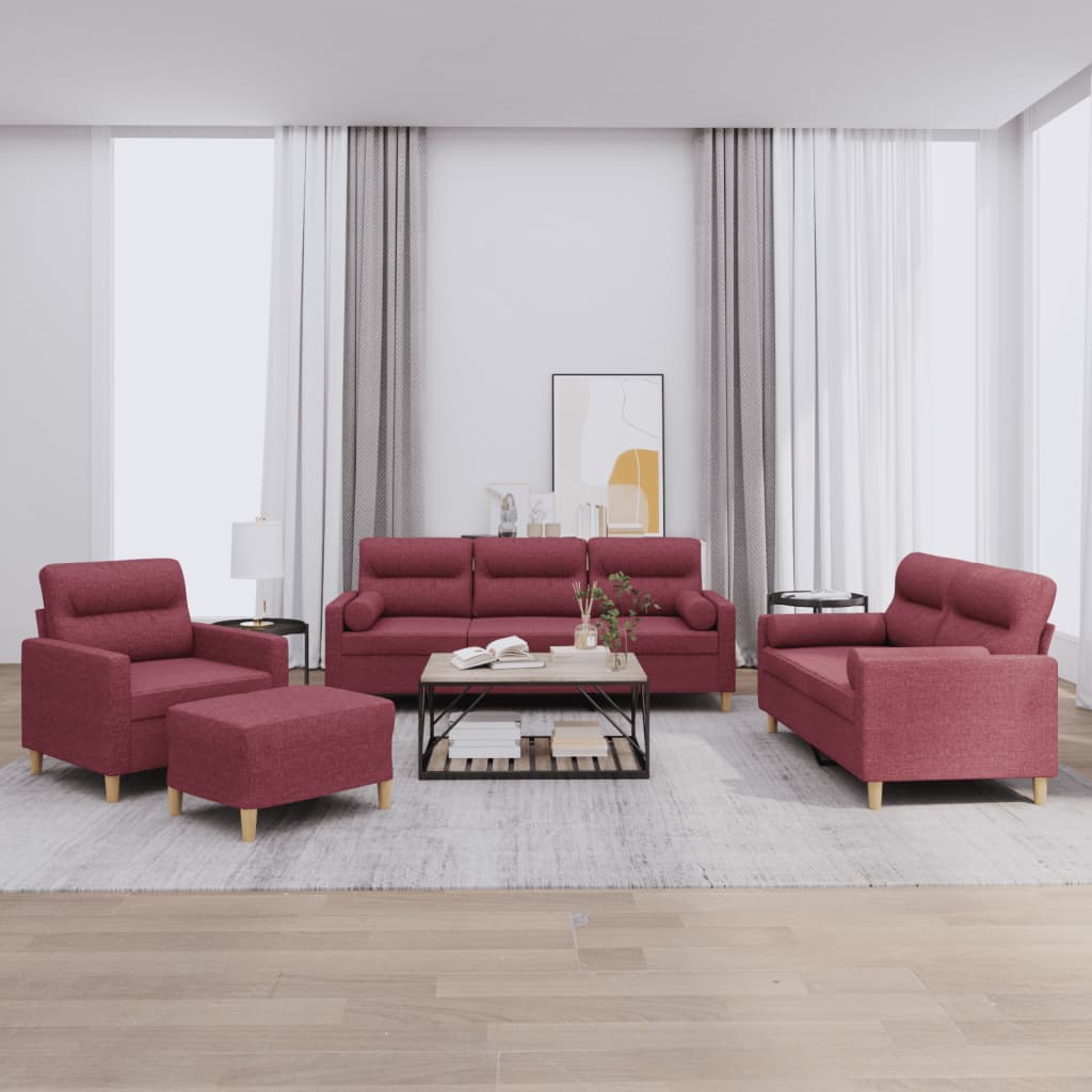 4-delige Loungeset met kussens stof wijnrood