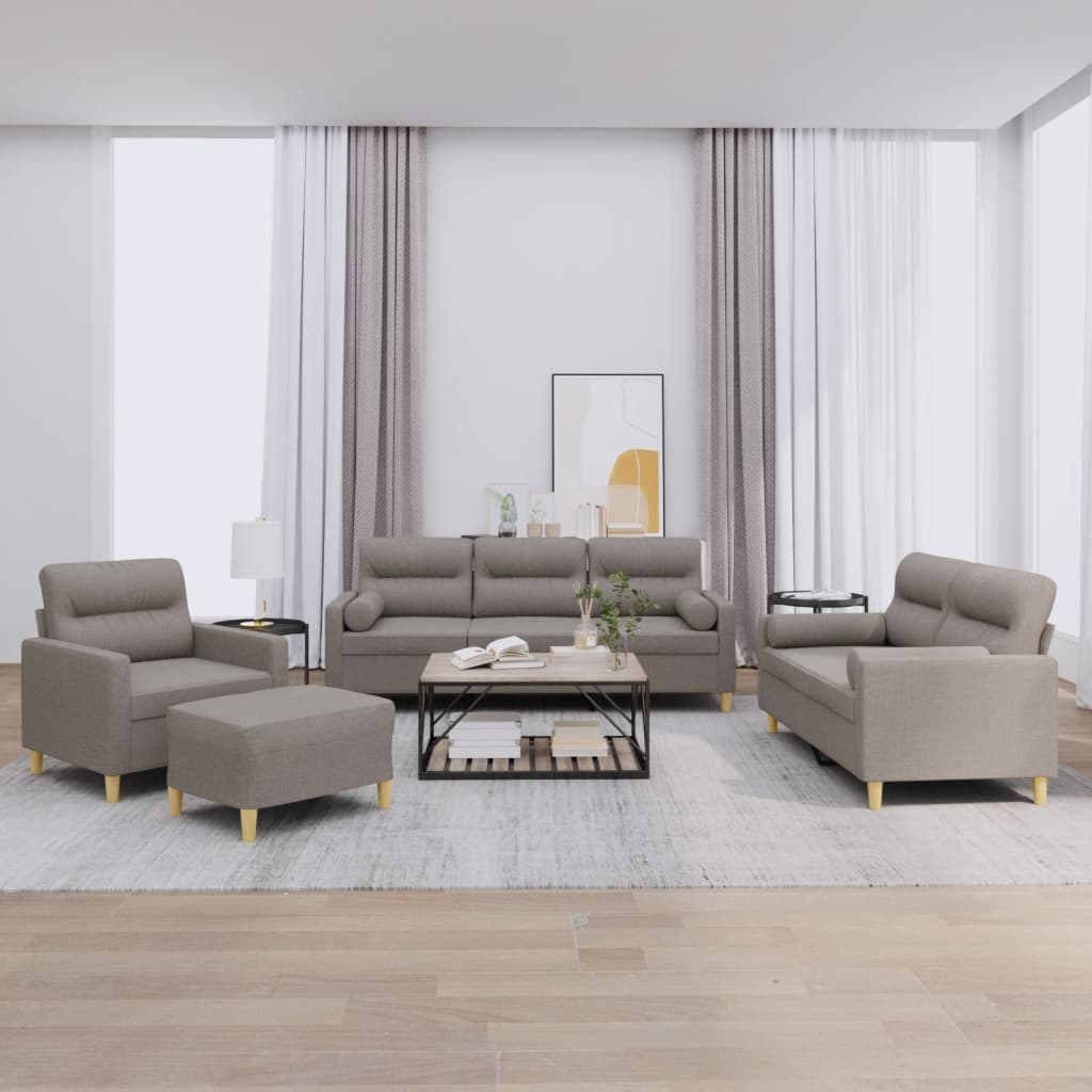 4-delige Loungeset met kussens stof taupe