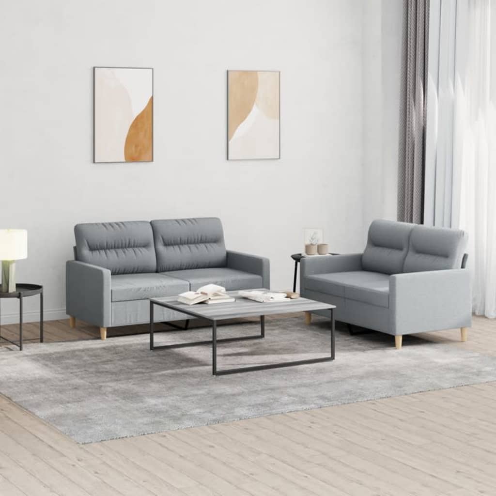 2-delige Loungeset met kussens stof lichtgrijs