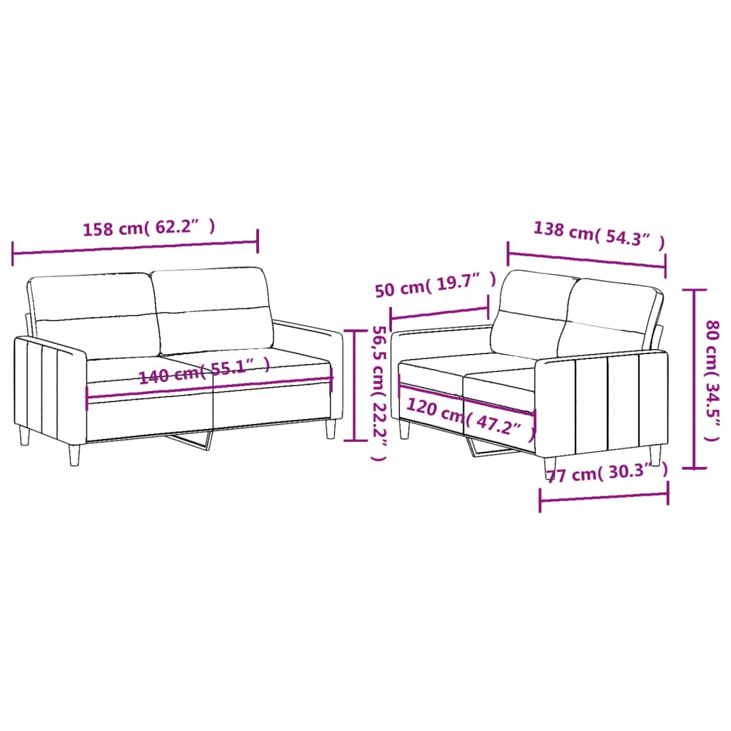 2-delige Loungeset met kussens stof donkergrijs