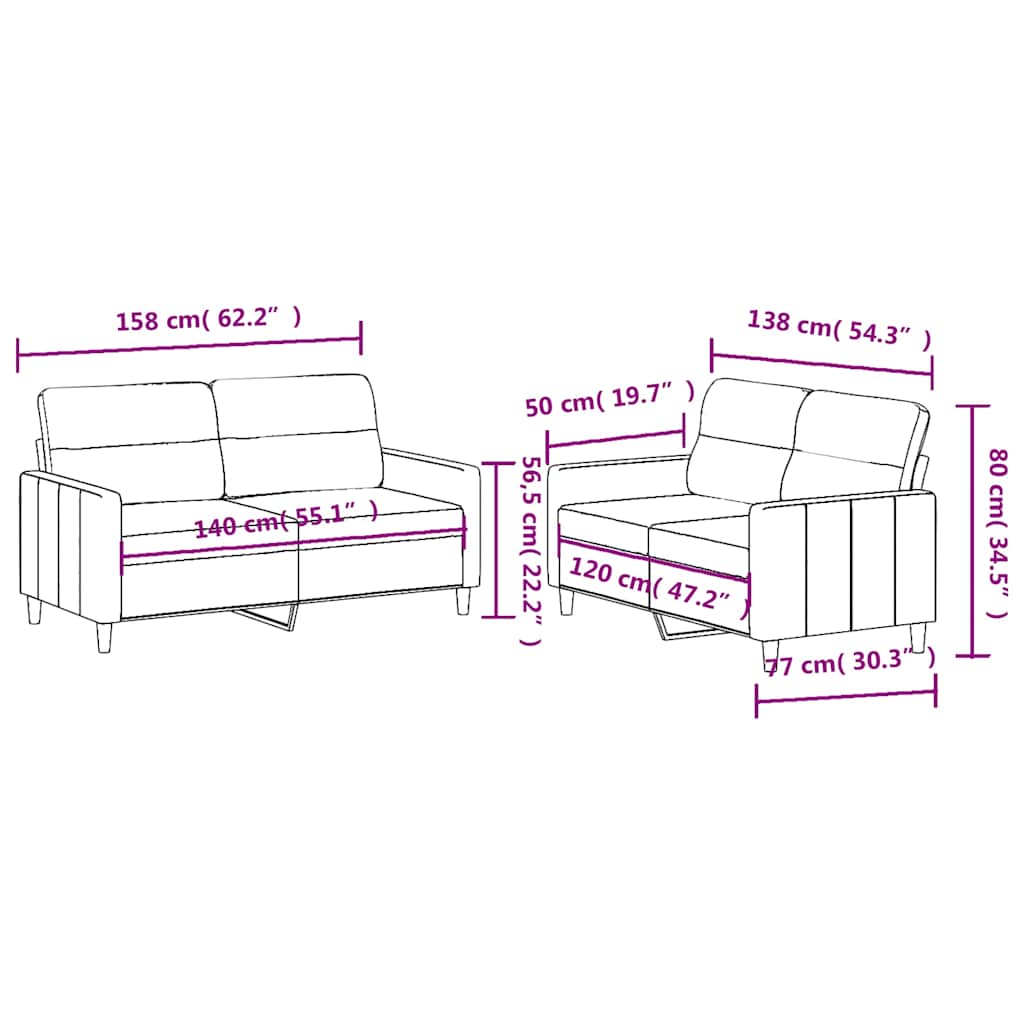 2-delige Loungeset met kussens stof crèmekleurig