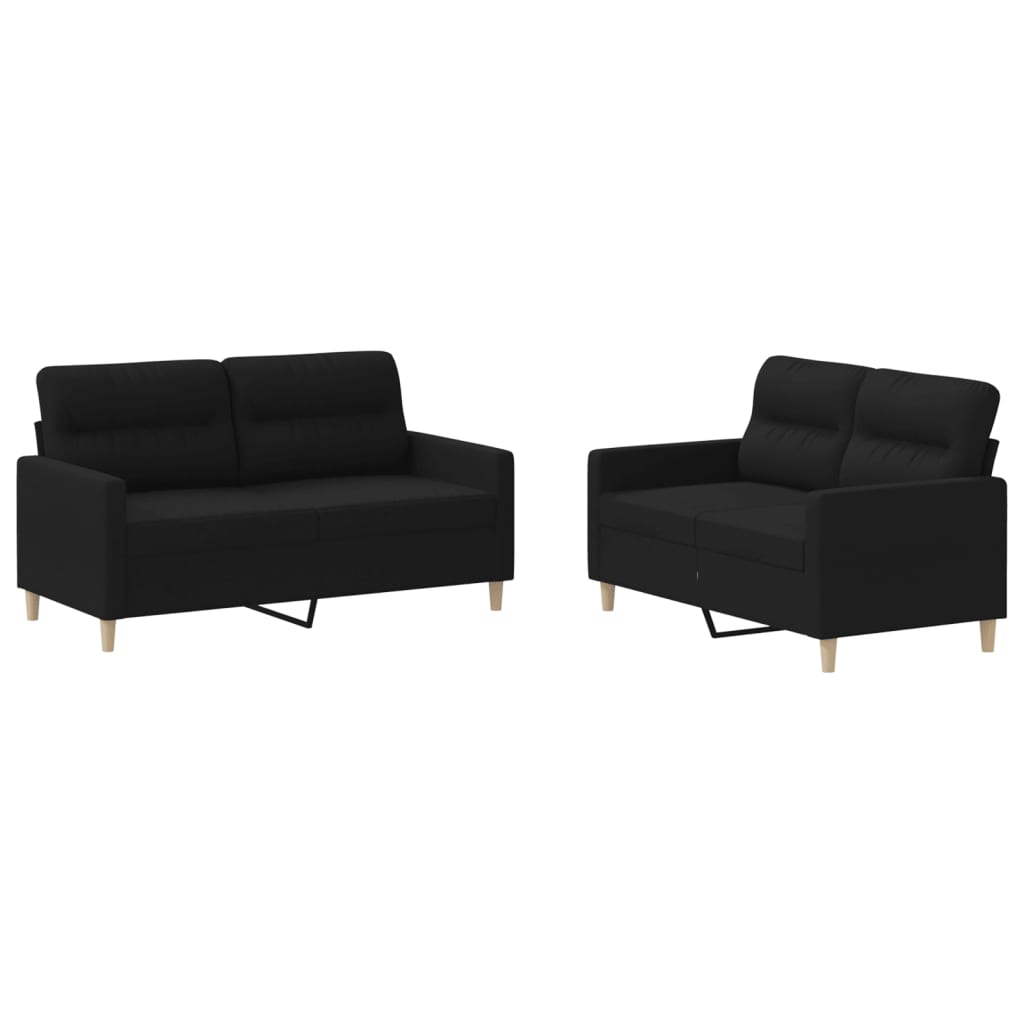 2-delige loungeset met kussens stof zwart