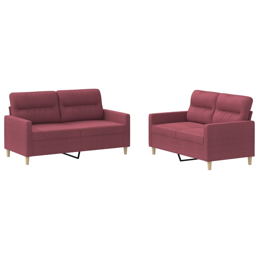 2-delige Loungeset met kussens stof wijnrood