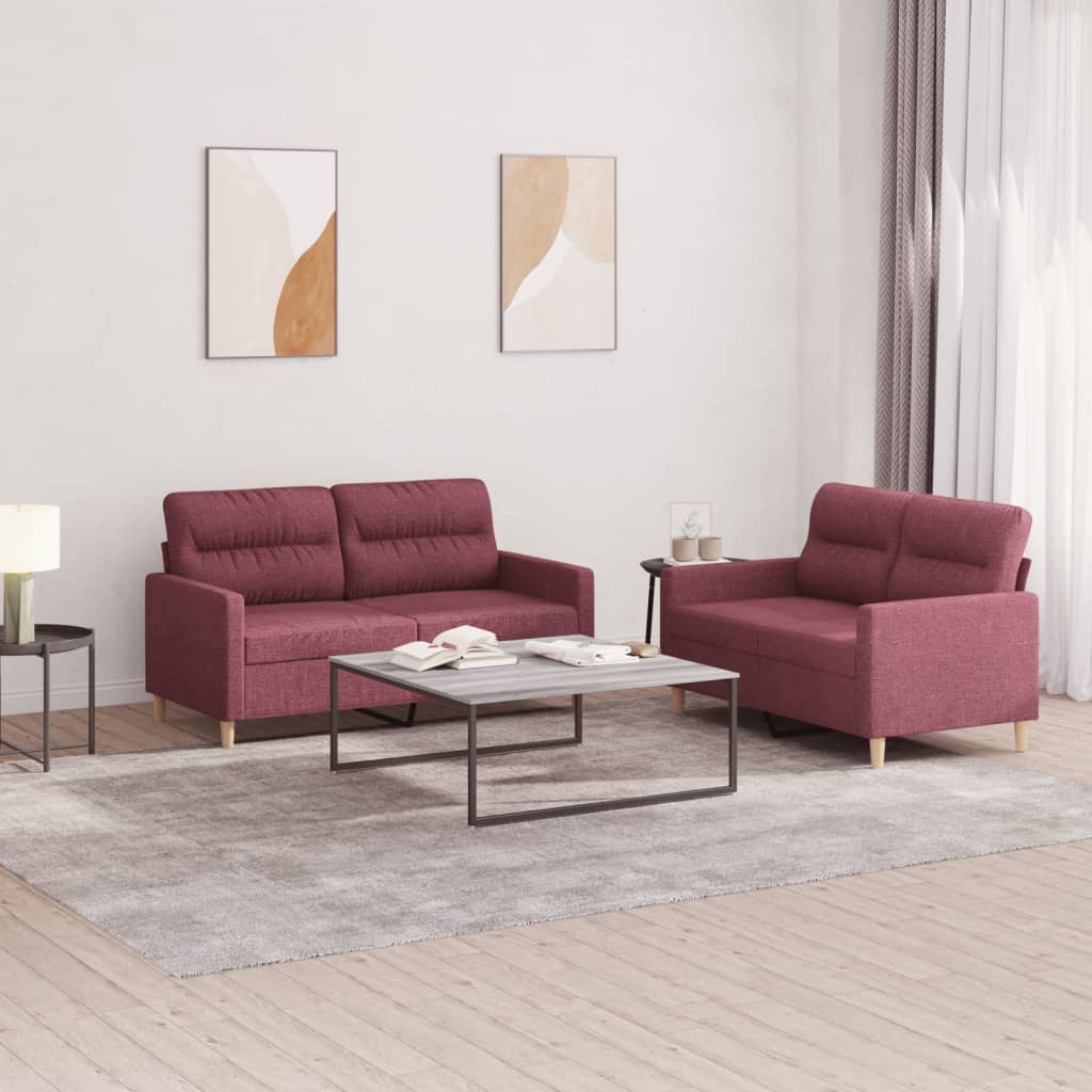 2-delige Loungeset met kussens stof wijnrood