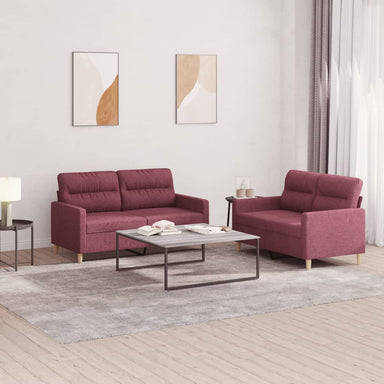 2-delige Loungeset met kussens stof wijnrood