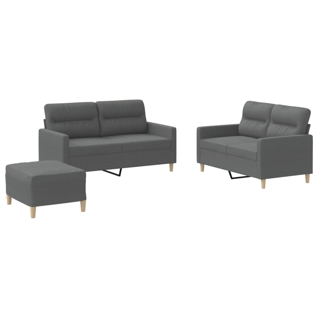 3-delige Loungeset met kussens stof donkergrijs