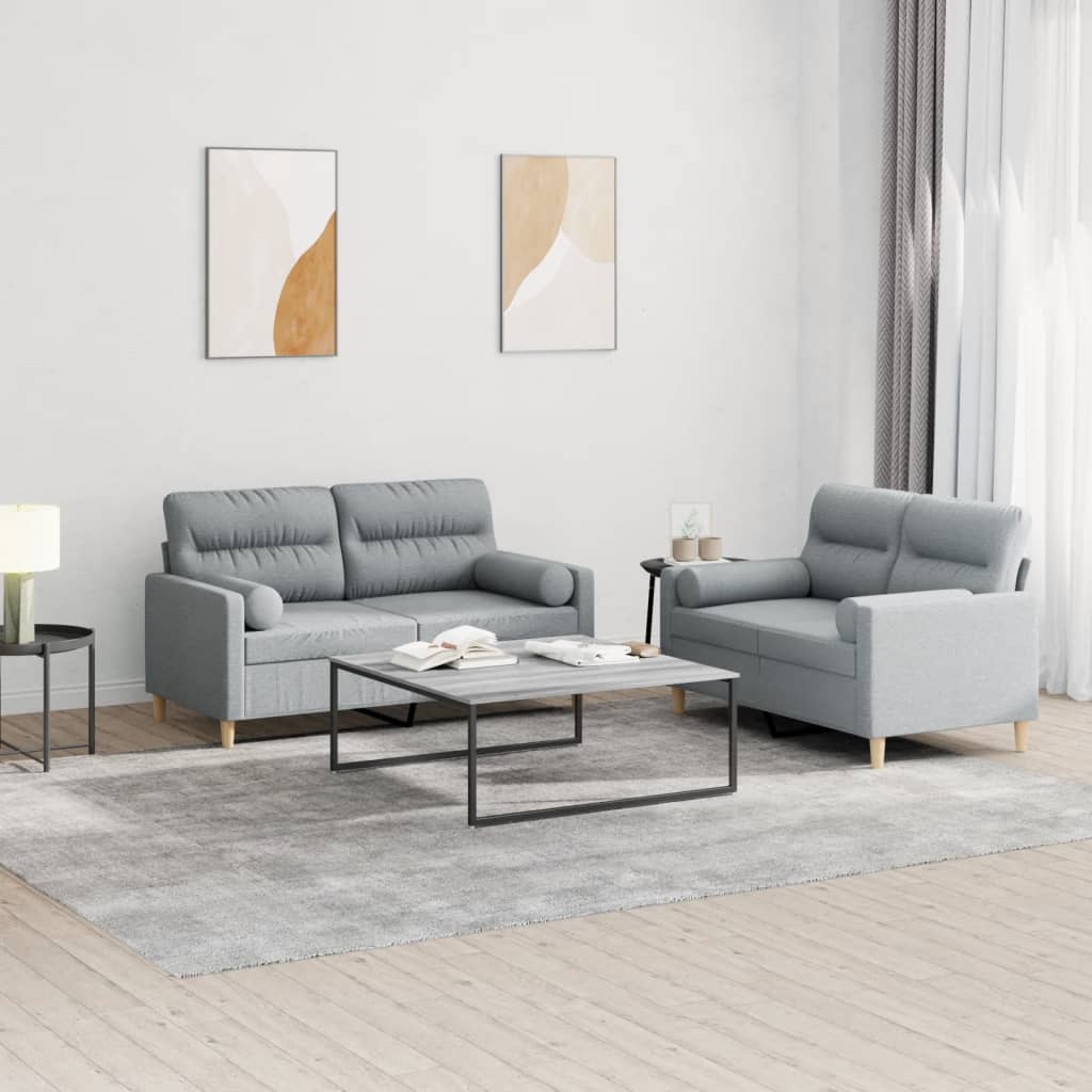 2-delige Loungeset met kussens stof lichtgrijs
