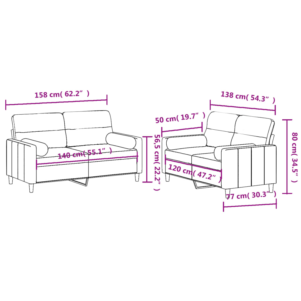 2-delige Loungeset met kussens stof lichtgeel