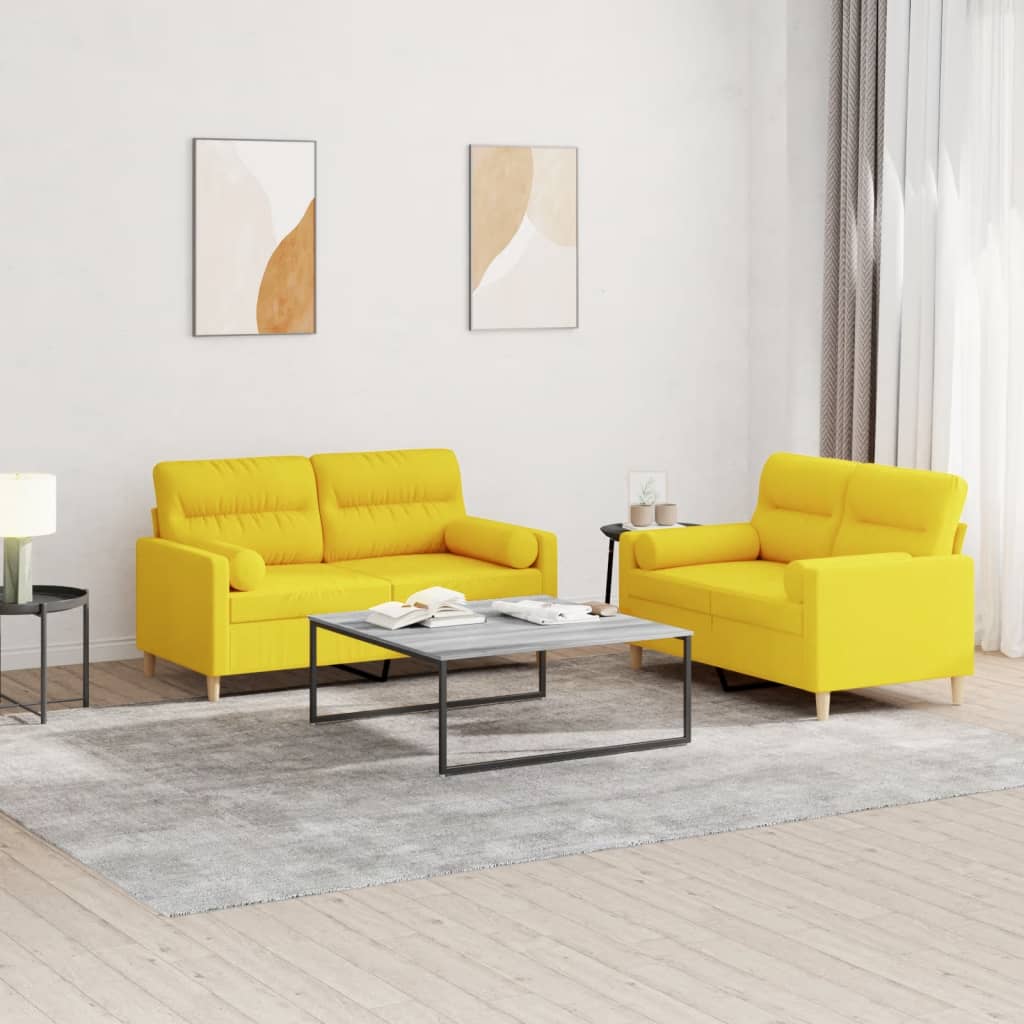 2-delige Loungeset met kussens stof lichtgeel