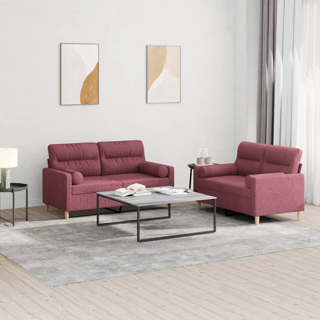 2-delige Loungeset met kussens stof wijnrood