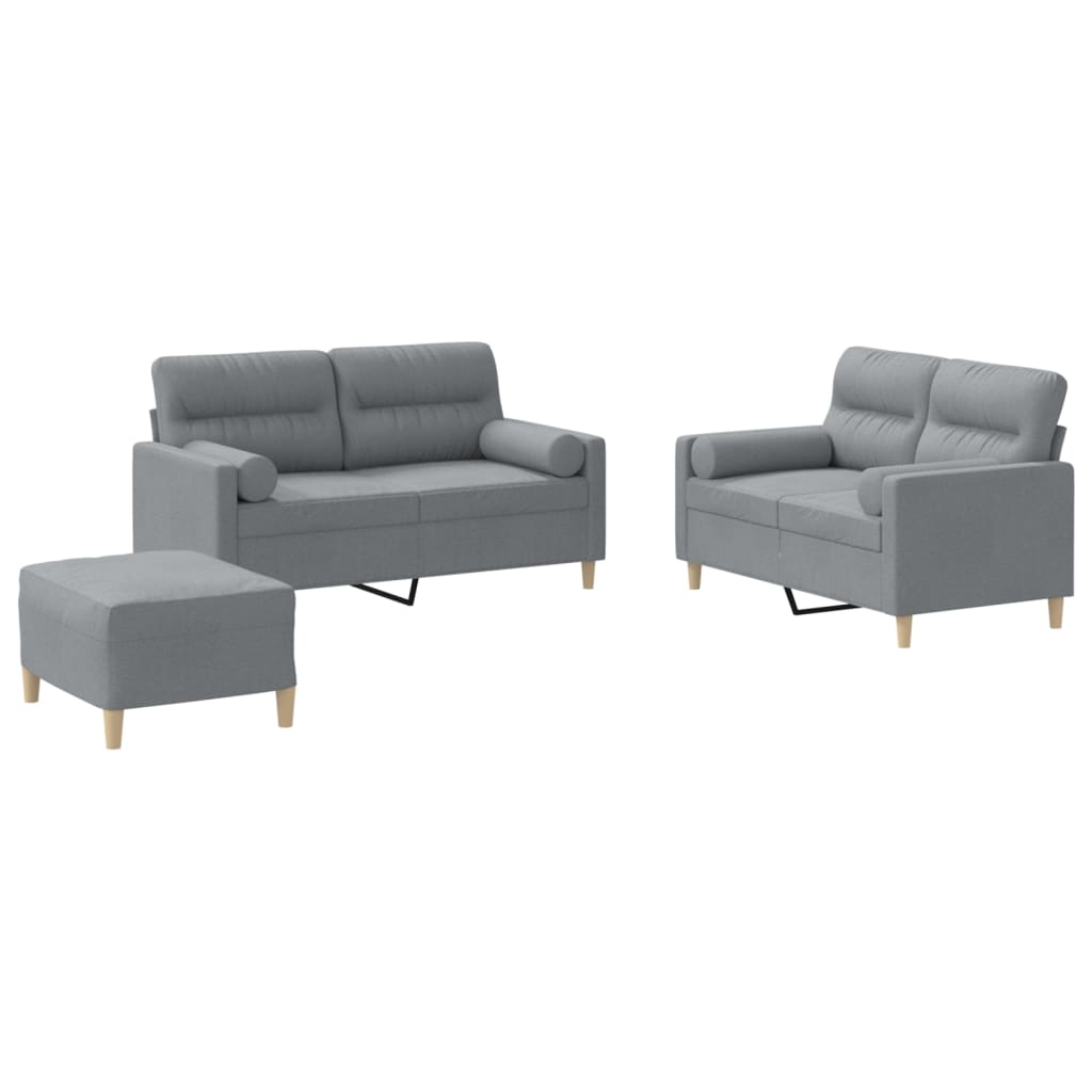 3-delige Loungeset met kussens stof lichtgrijs