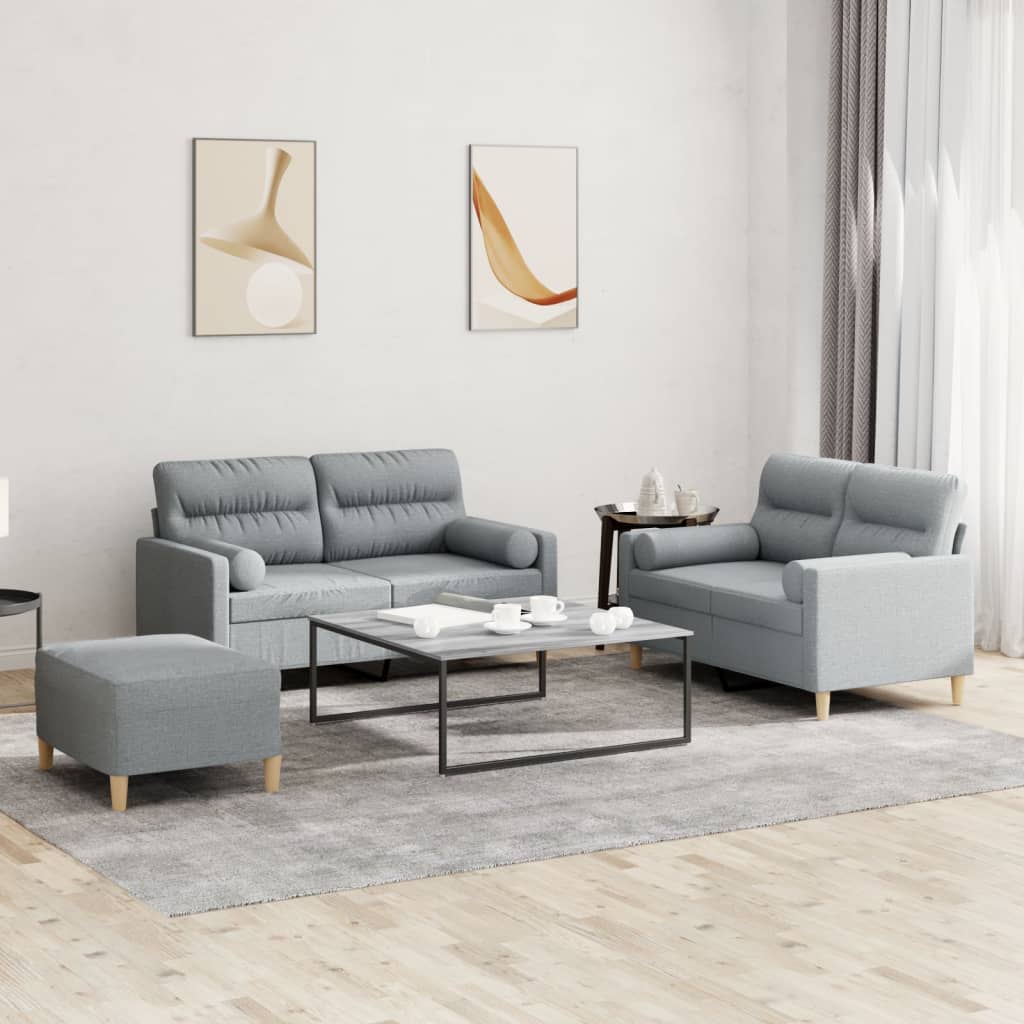 3-delige Loungeset met kussens stof lichtgrijs